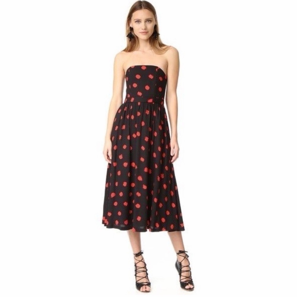 Alice + Olivia Belva Polka Dot Strapless Midi Dress